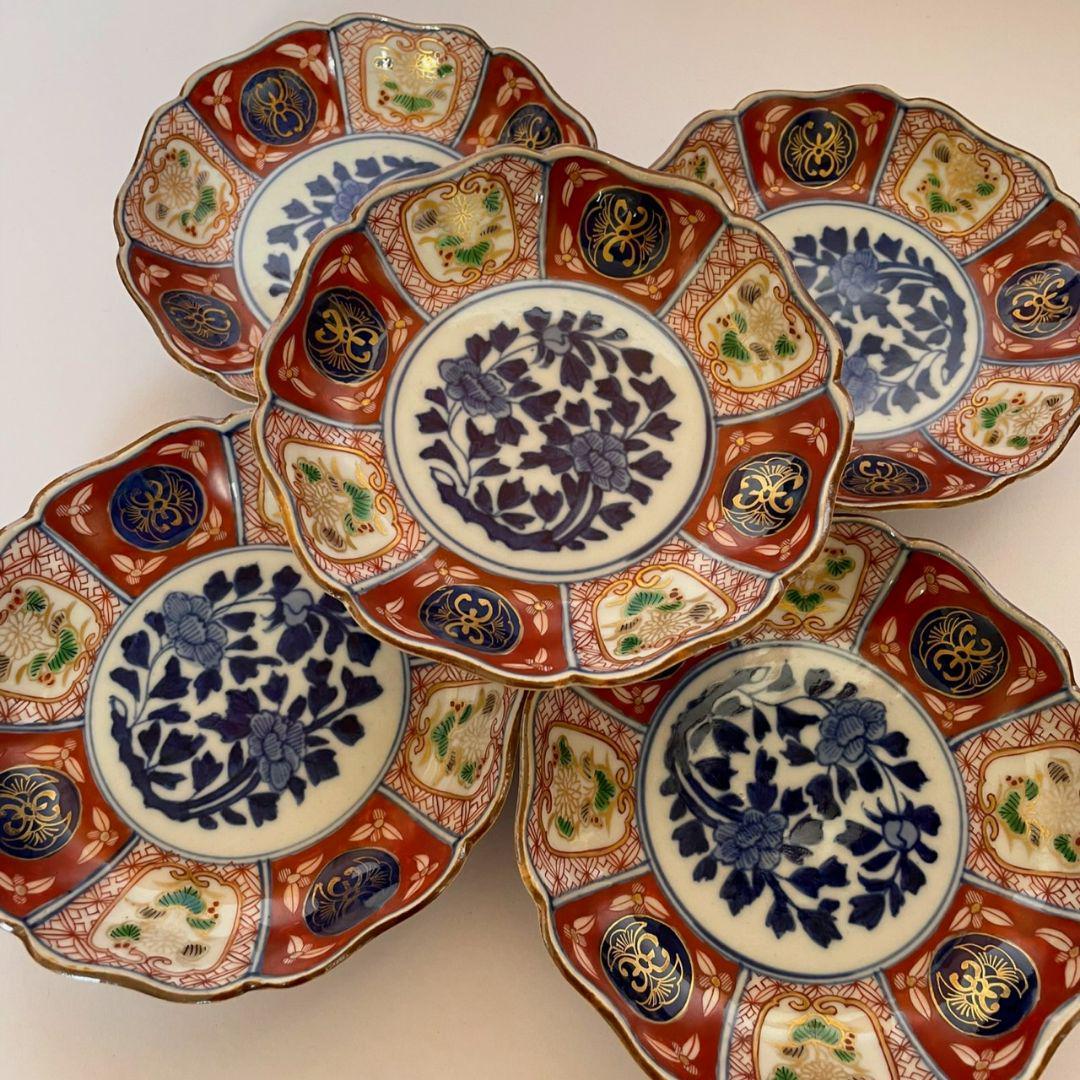 古伊万里焼 大聖寺赤絵小皿5枚揃 4寸皿/取り皿/有田焼/アンティーク