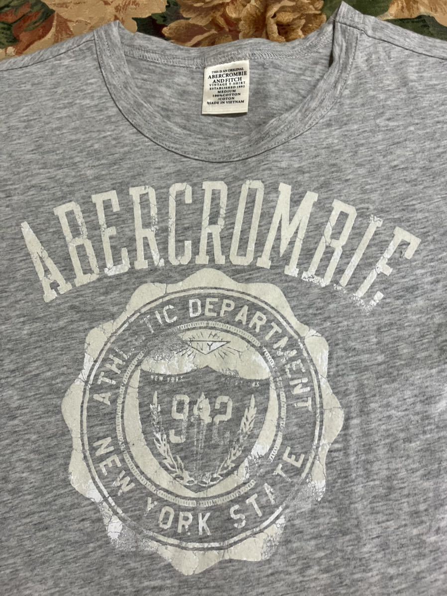 ティシャツ Tシャツ ★ABERCROMBIE AND FITCH アバクロンビーアンドフィッチ ★ グレー 半袖 ミディアム 白ロゴ