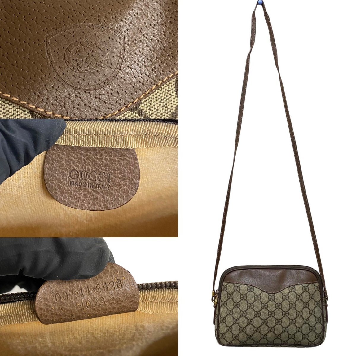 極 美品 GUCCI オールドグッチ ヴィンテージ GG ロゴ 金具 レザー ミニ ショルダーバッグ ポシェット サコッシュ ブラウン 37622_画像3