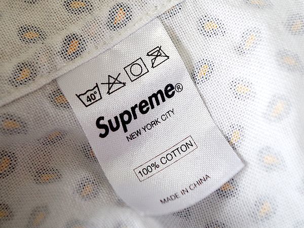 美品☆ 2009AW Supreme ドット柄 長袖ボタンダウンシャツ M size ホワイト ペイズリー 古着 初期 秋服_画像10