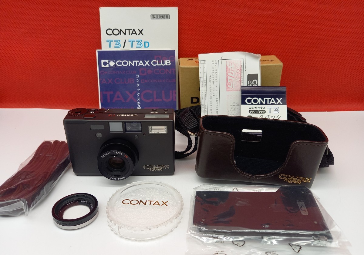 ■ CONTAX T3 70years AFコンパクトフィルムカメラ 70周年記念モデル 動作確認済 シャッター、フラッシュOK ブラック 付属品 コンタックス_画像1