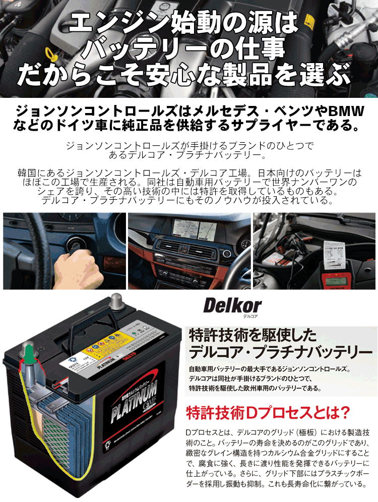 Delkor AGM プラチナバッテリー D LN/PL カムリHV AXVH