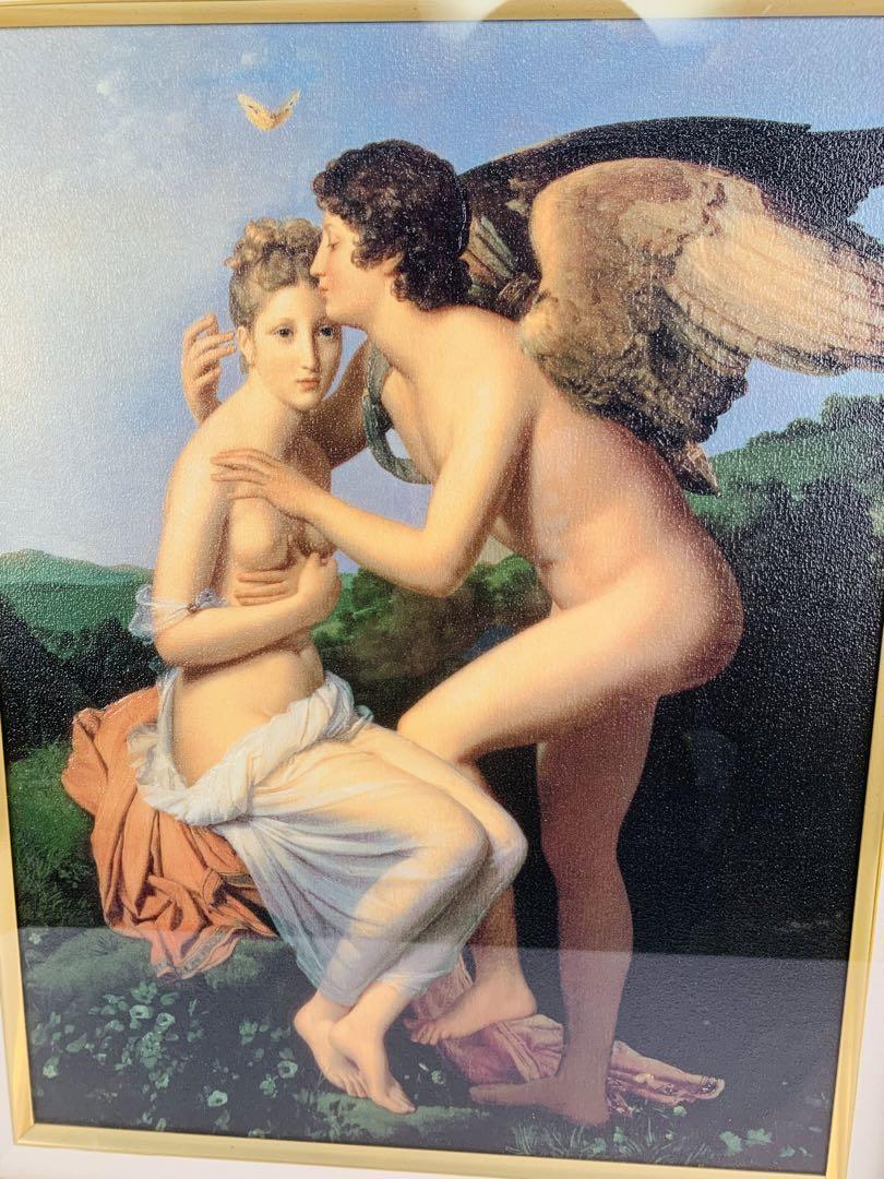 ルーブル美術館 プシュケとアモル 絵画 複製画 アンティーク額縁 油彩