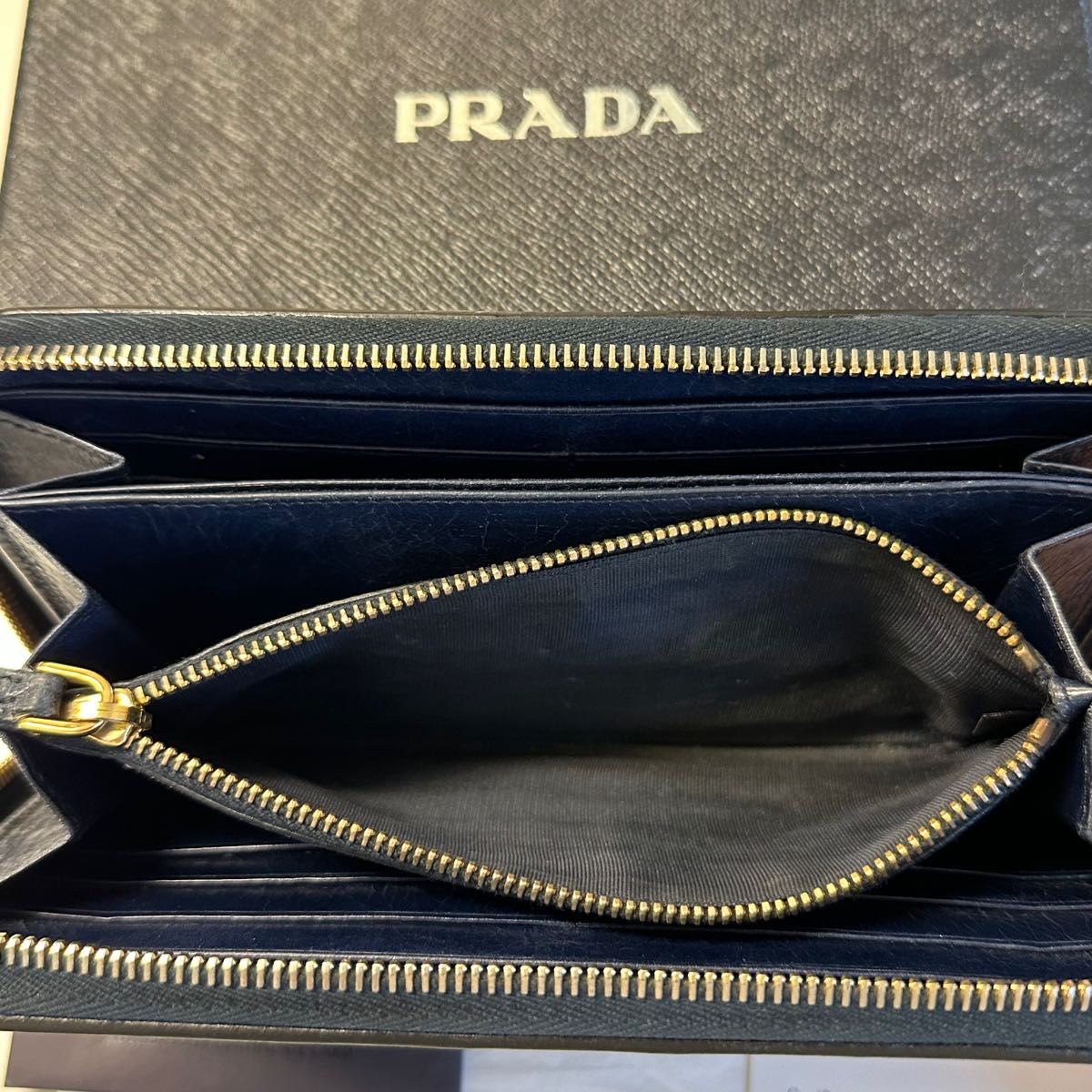 新品同様 プラダ PRADA 財布 長財布 キルティング ラウンドファスナー