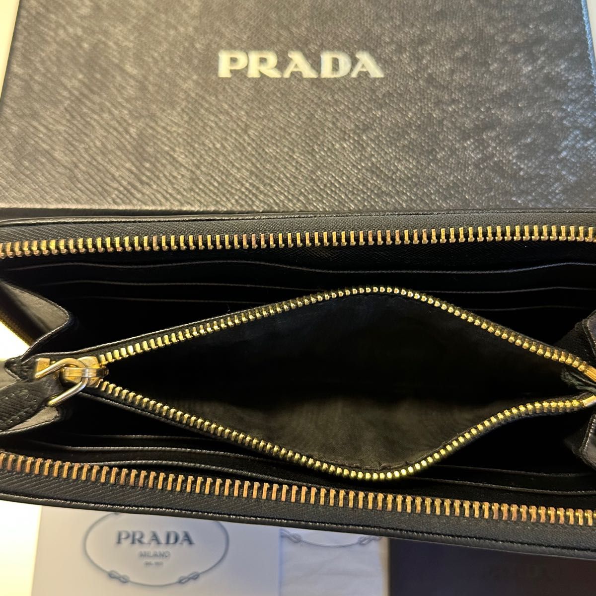 新品同様 プラダ PRADA 財布 長財布 キルティング ラウンドファスナー