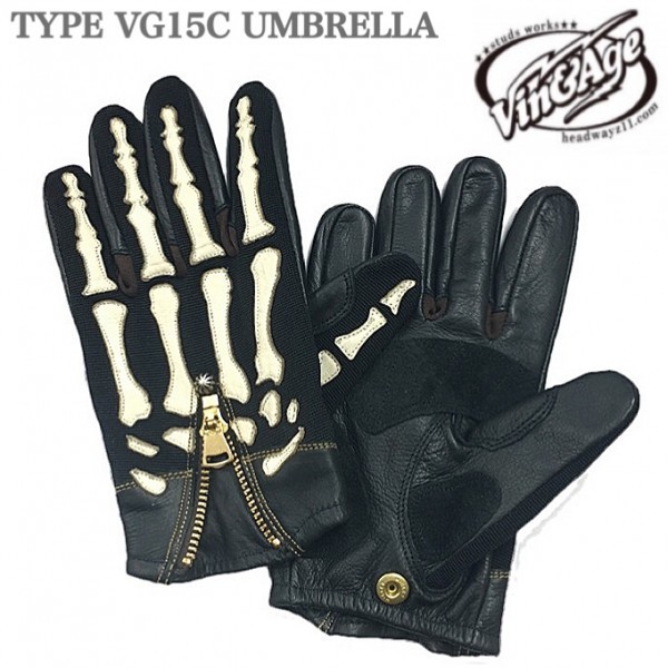 Vin＆Age ヴィンアンドエイジ スケルトン レザー ボーングローブ VG15C UMBRELLA /SIL IVORY/BLACK -S 骨グローブ 春夏秋用 男女兼用の画像2