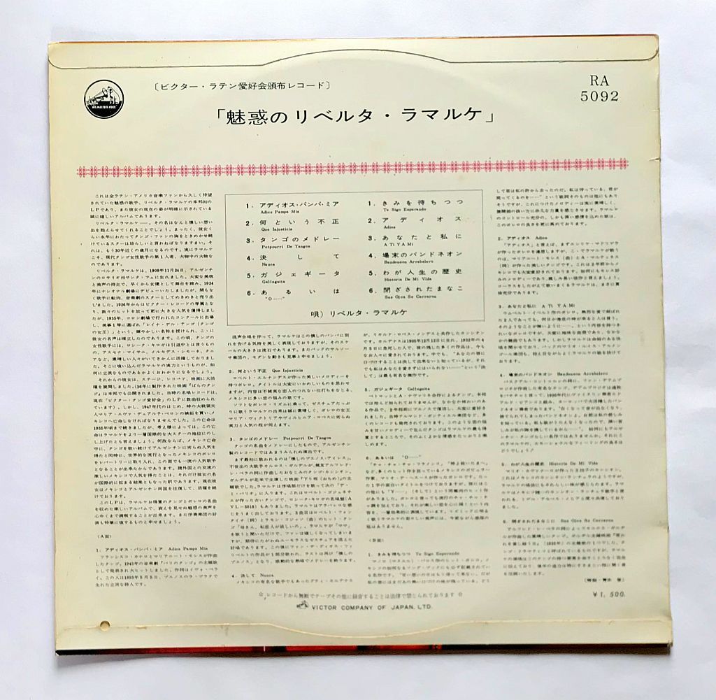 魅惑のリベルタ・ラマルケ LP1枚 RA5092 ビクター・ラテン愛好会頒布レコード_画像2