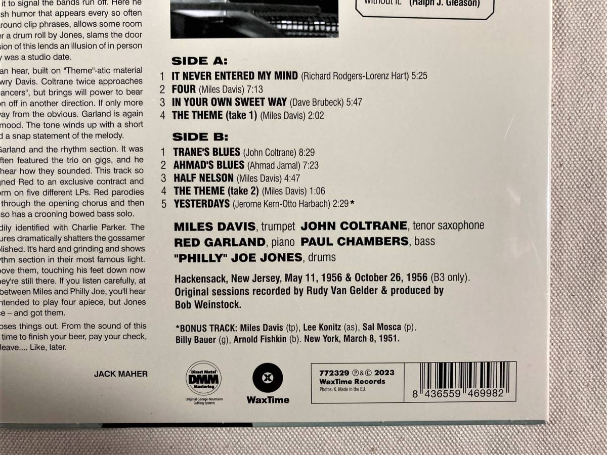 未開封　送料500円　マイルス・デイヴィス　ワーキン Workin' With the Miles Davis Quintet　EU盤　限定盤　180g重量盤　美品 希少品 1LP_画像4