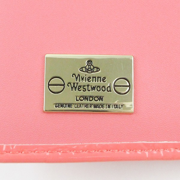 Vivienne Westwood ヴィヴィアン ウエストウッド コンパクト 財布 2つ折り財布 エナメル レザー ピンク ゴールド金具 未使用 Z205_画像8