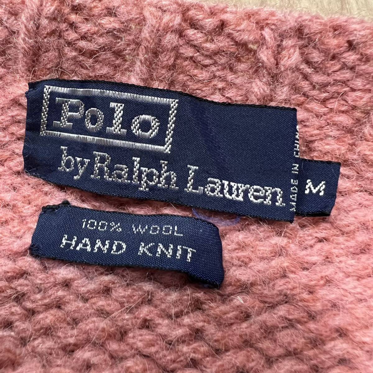 【手編み】レアカラー POLO by Ralph Lauren ポロバイラルフローレン HAND KNIT 長袖 ニット セーター ピンク メンズ サイズM 厚手 R-5083_画像3