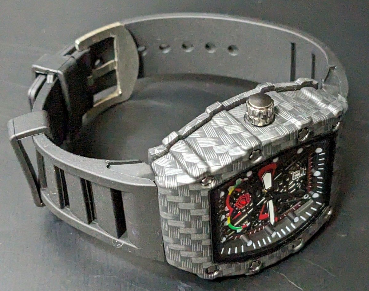 新品 腕時計 リシャールミルtype クオーツ オマージュウォッチ ラバー トノー カーボン