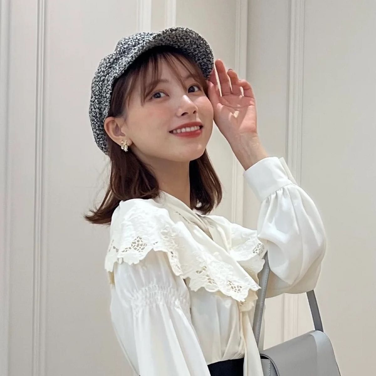 herlipto】Back Ribbon Tweed Casquette - black×white / F|PayPayフリマ