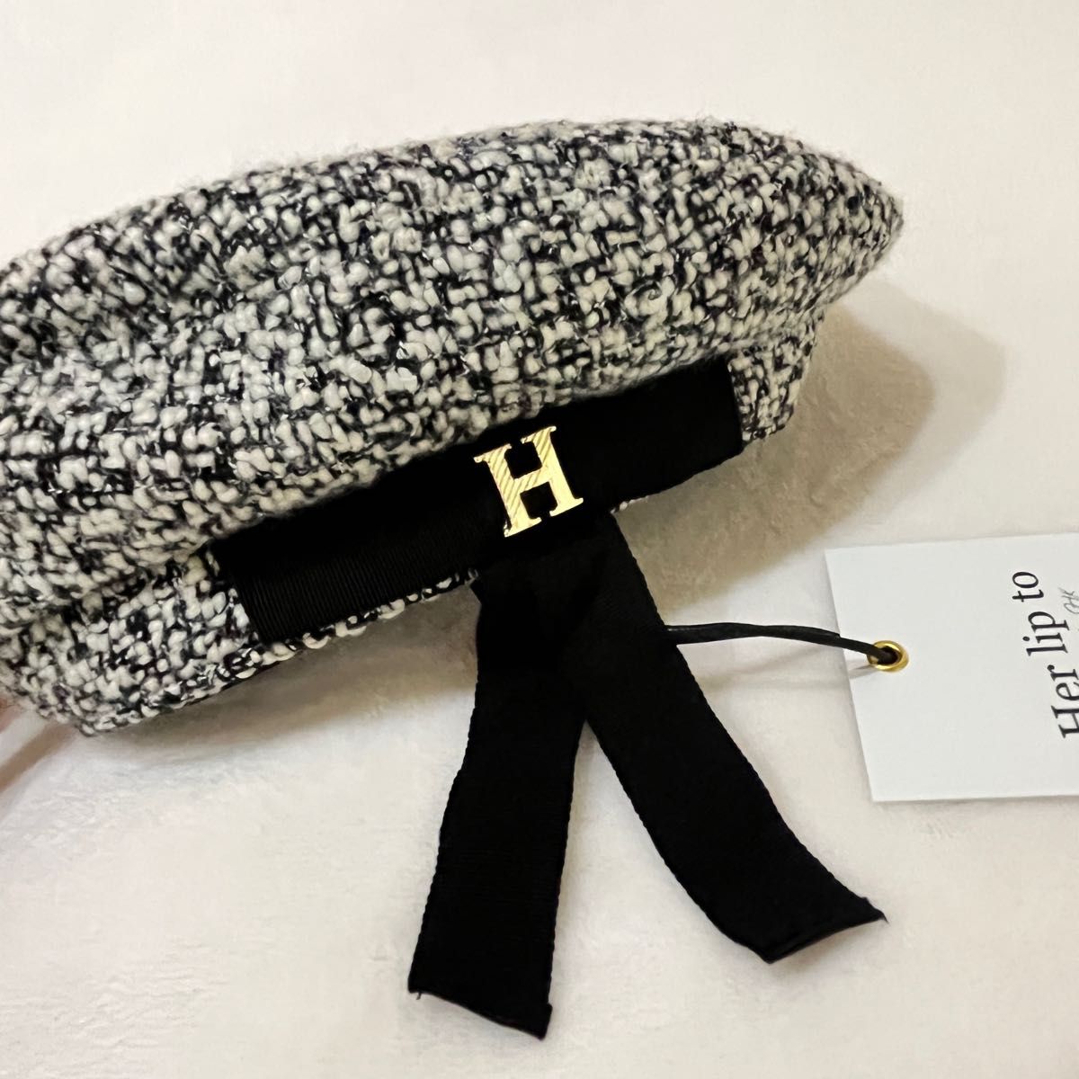herlipto】Back Ribbon Tweed Casquette - black×white / F|PayPayフリマ