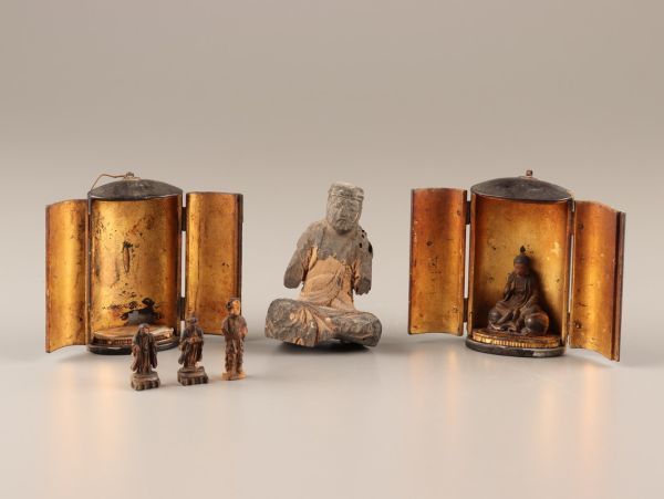 仏教美術 時代木彫 仏像 厨子 六点 時代物 極上品 初だし品 C2007-