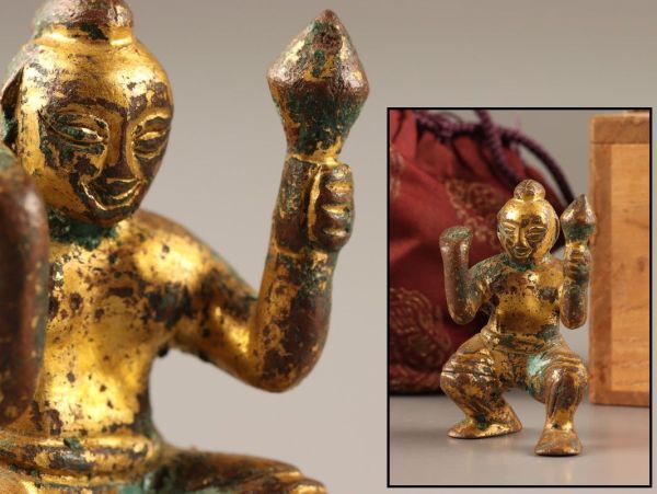 中国古玩 唐物 仏教美術 唐時代 古銅造 鍍金 仏像 豆仏 時代物 極上品 初だし品 C2077