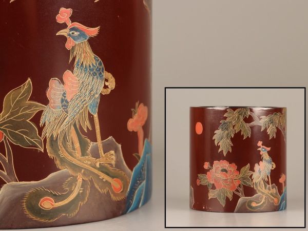 中国古玩 唐物 木製漆塗 存星 文房具 筆筒 時代物 極上品 初だし品 C2230