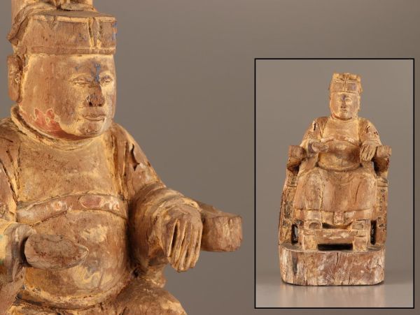 中国古玩 唐物 仏教美術 時代木彫 皇帝像 仏像 時代物 極上品 初だし品 C2412