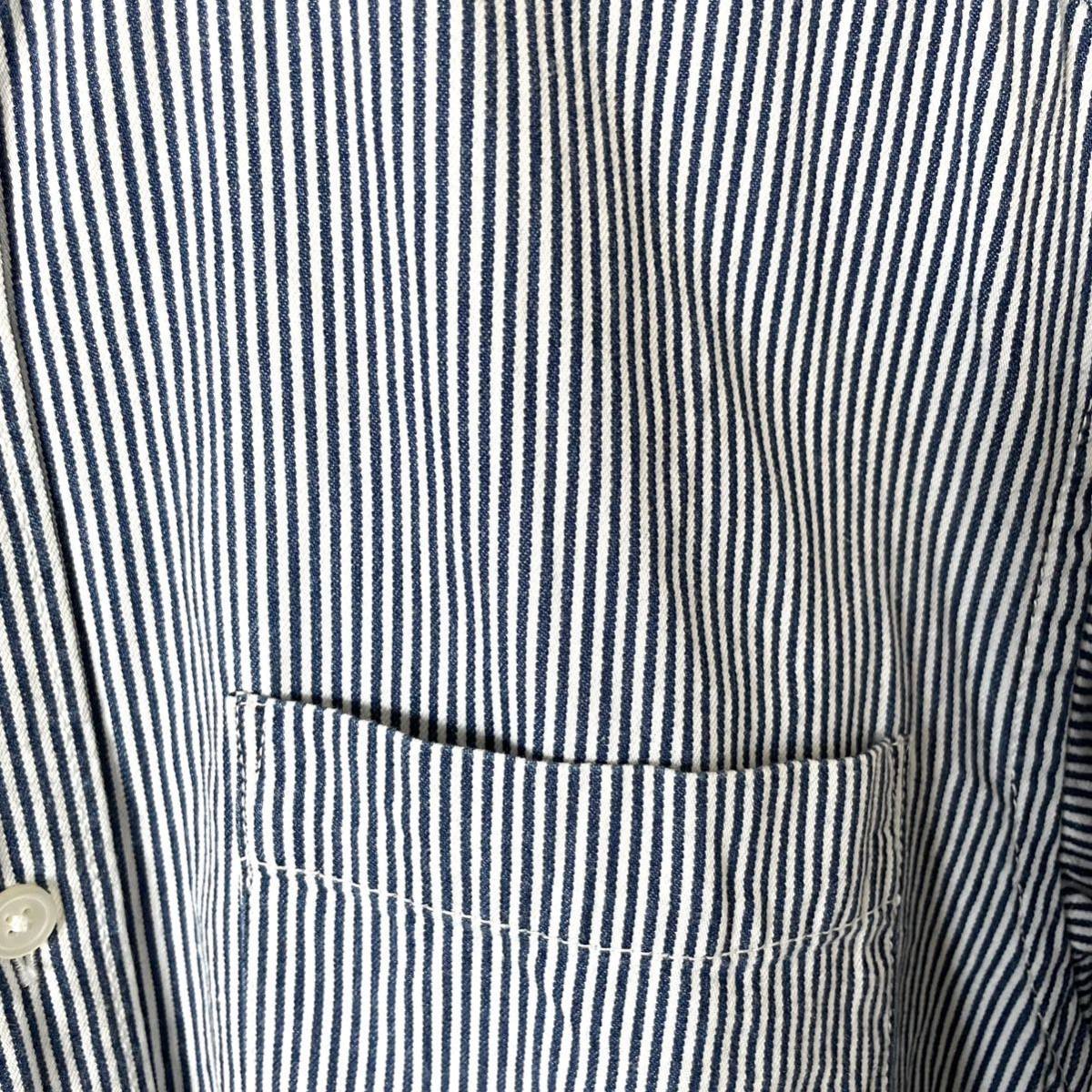 【UNIQLO】ユニクロ バンドカラーシャツ ヒッコリーストライプデニム オーバーサイズ メンズ 白×紺色 S_画像4