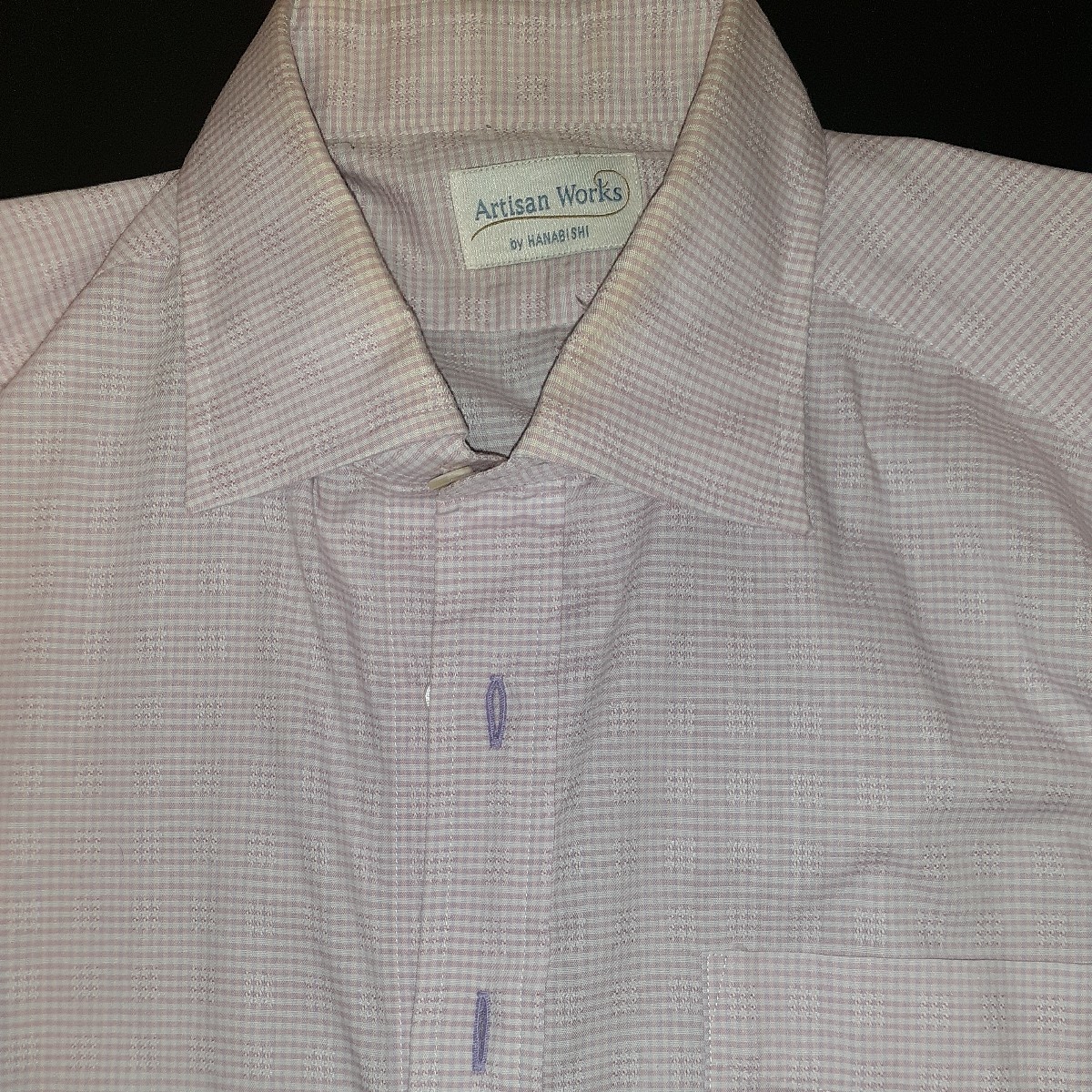 即発送 日本製 高品質 長袖シャツ ビジネス サイズM 薄いピンク色 チェック柄 生地がよいです 綿50% ポリエステル50% 首回り39 袖丈80cm_画像2