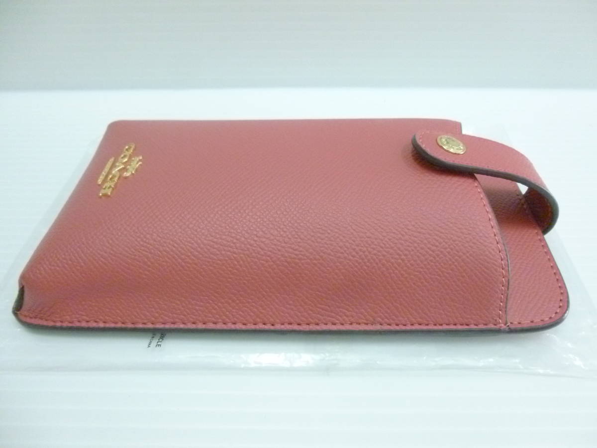 59779◆未使用保管品 COACH/コーチ スマホショルダーバッグ C6884 クロスグレインレザー ストロベリーヘイズ/赤紫色 保護袋有◆_画像4