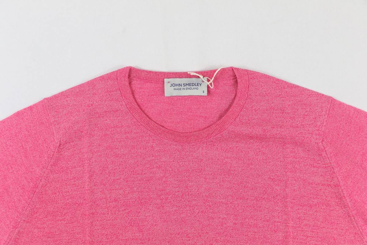 新品 John Smedley　ジョンスメドレー 最高級シーアイランドコットン・メリノウール　 Sサイズ クルーネック PLATINUM PINK_画像2