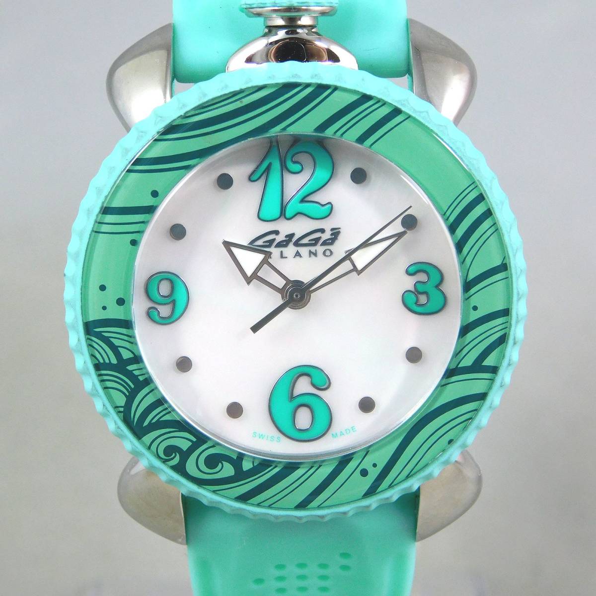 稼働〇 ガガミラノ REF.7020 ミントグリーン 腕時計 クオーツ GAGA MILANO-