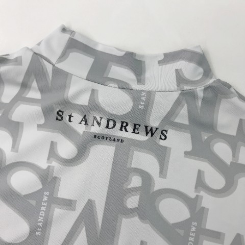 ST ANDREWS セントアンドリュース 2023年モデル ハイネック 半袖Tシャツ ロゴ 総柄 ホワイト系 LL [240101051912] ゴルフウェア メンズ_画像4