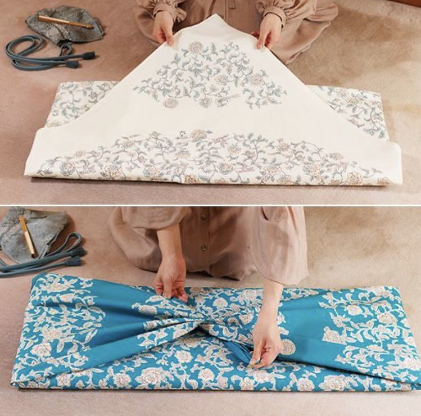 [.. beautiful ] bath rug parcel {150cm} tablecloth flowers and birds .. blue 