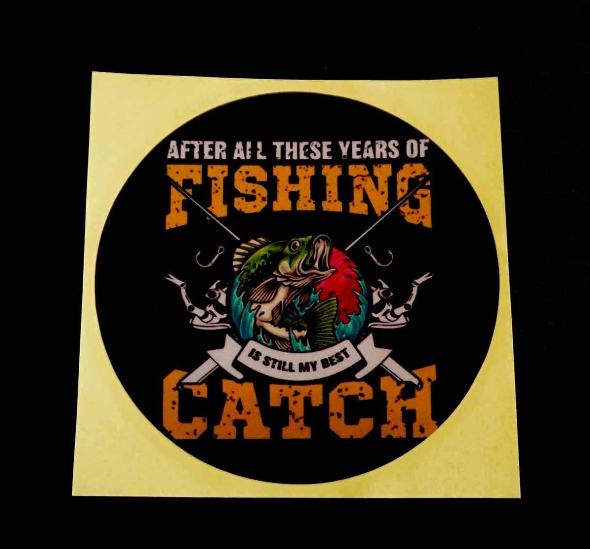 NW■ST新品》■黒円FC捕獲黄金ST◎◇円型◆ 車釣り FISHING フィッシング 魚 FISHING CATCH 　VINTAGE RETRO ステッカー シール■防水_画像1