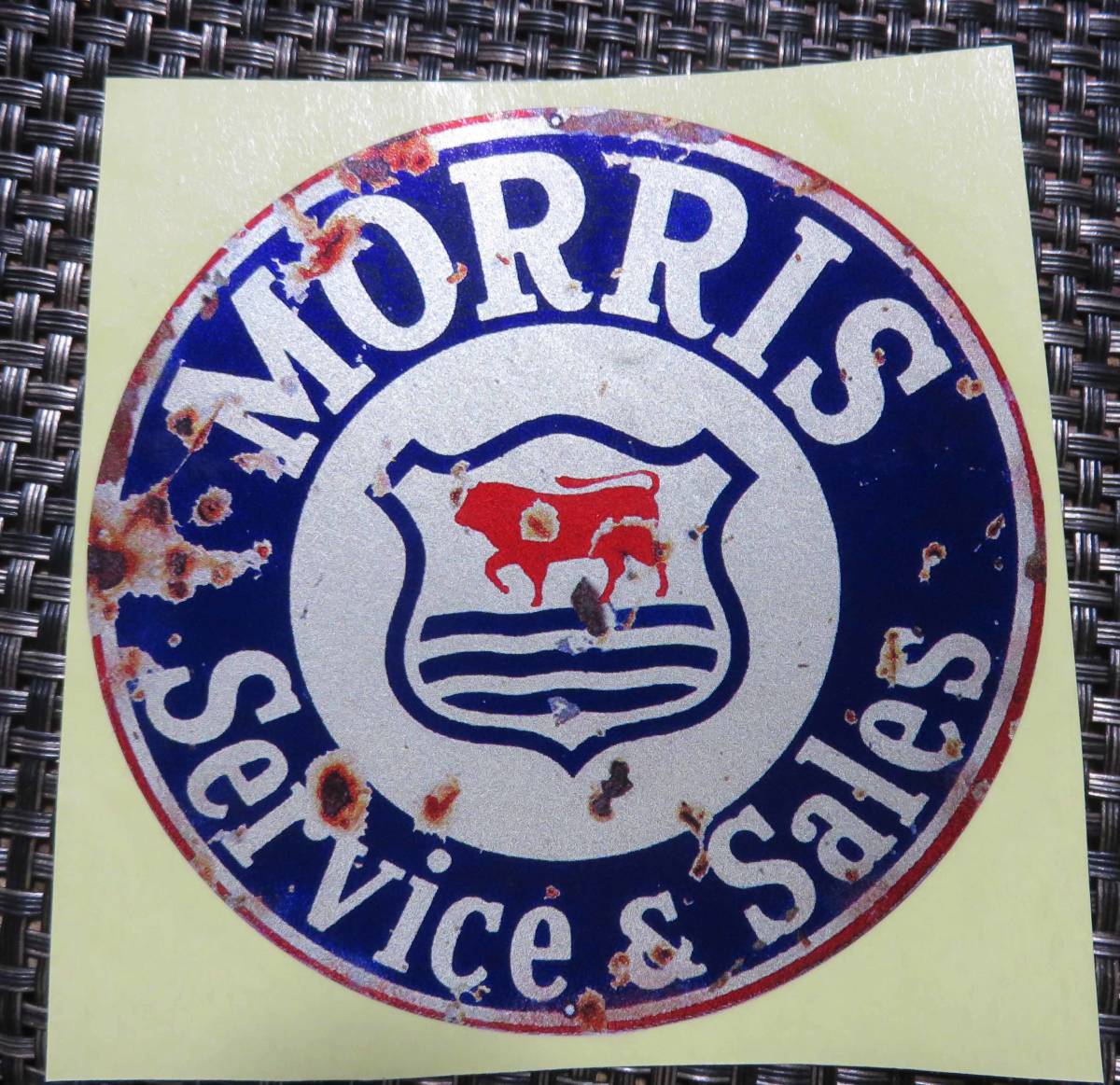 《NW■ST新品》青白赤闘牛ST円◆新品モーリスMorris Sales and Serviceステッカー シール■防水◎自動車 バイク DIY倉庫■ガソリン オイル_画像3