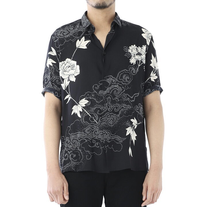  sun rolan Paris SAINT LAURENT PARIS 22ss peace pattern flower floral print aloha shirt black 37