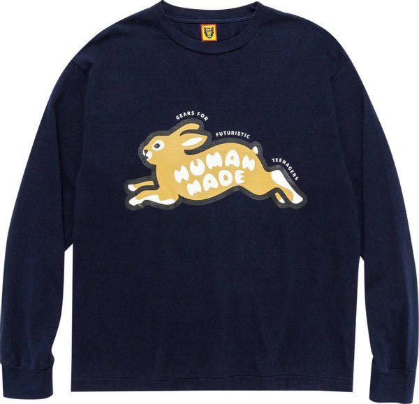 おすすめ ロンT 長袖Tシャツ Navy T-SHIRT L/S RABBIT MADE HUMAN 美品