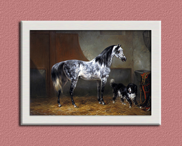馬と犬の絵画 A4 オランダ