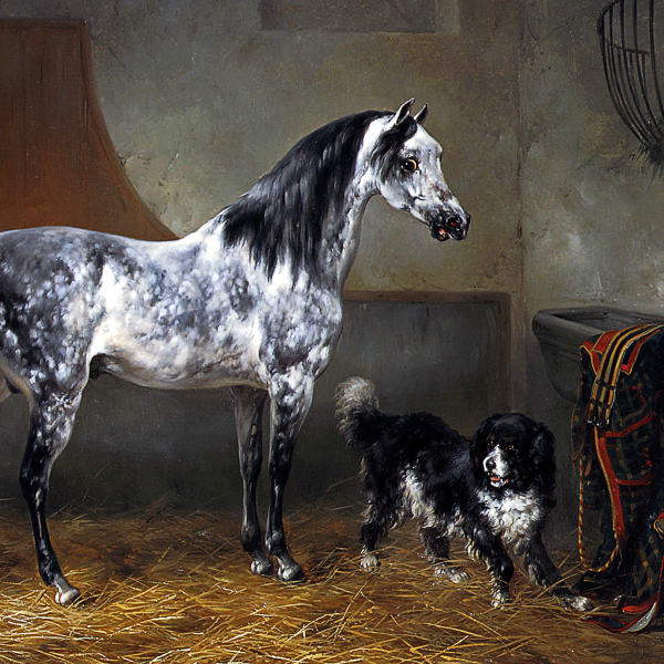 馬と犬の絵画 A4 オランダ