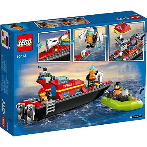 Lego (LEGO) City пожаротушение Rescue лодка 60373 игрушка блок подарок Rescue транспортное средство клей было использовано ***