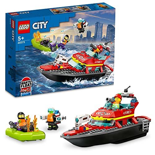  Lego (LEGO) City пожаротушение Rescue лодка 60373 игрушка блок подарок Rescue транспортное средство клей было использовано ***