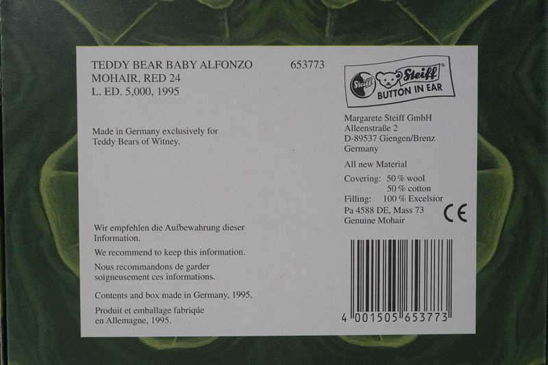 【308】Steiff　シュタイフ　Baby　Alfonzo　Teddy　Bear　ベイビー・アルフォンゾ　テディベア　限定品　箱付_画像10