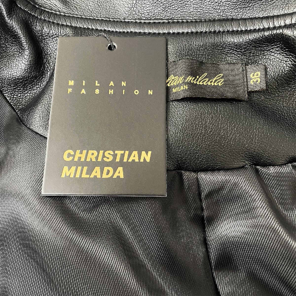 最高級 定価12万★christian milada・ミラノ発・レザージャケット★上品羊革 薄手 防風 個性 ショート丈 ライダース レディース M/36サイズ_画像9