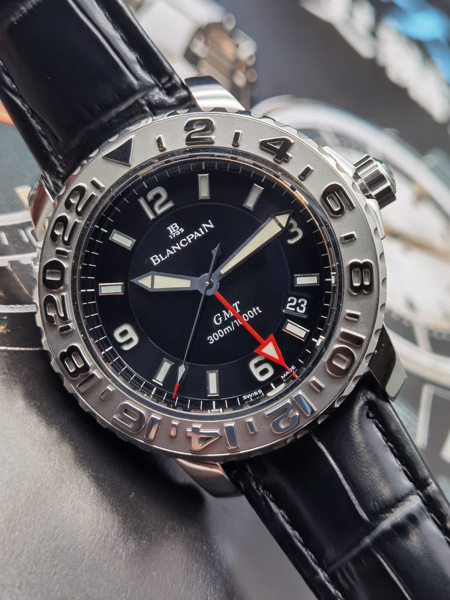  б/у прекрасный товар коробка есть Blancpain BLANCPAIN трилогия 2250-1130-71 GMT Date нержавеющая сталь SS самозаводящиеся часы мужские наручные часы отполирован 