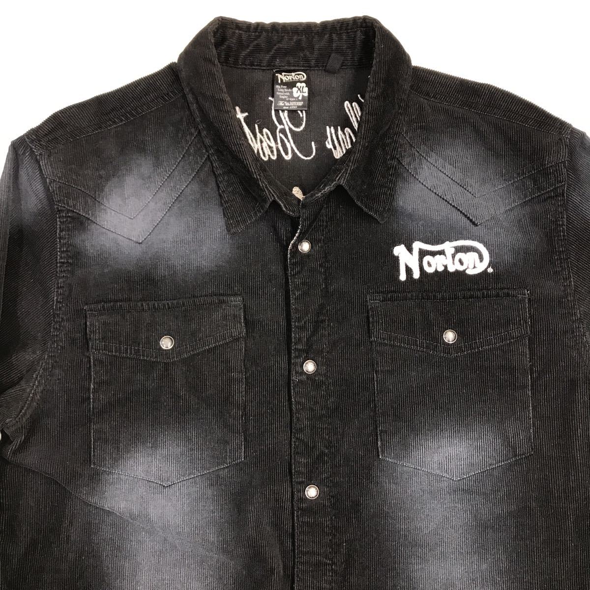 Norton ノートン　コーデュロイウエスタンシャツ　ブラック　刺繍　メンズ　大きいサイズ　XL 310-82a_画像2