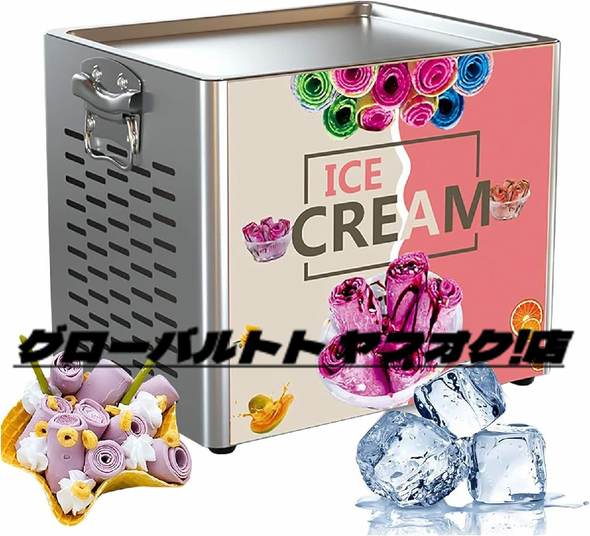 人気推薦★180W商用ロールアイスクリームマシン、焼成ディッシュ付きロールアイスクリームメーカー、アイスリームロールメーカー、_画像2