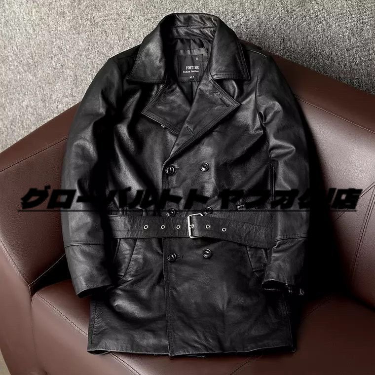 高級感溢れる★ロングウインドブレーカー牛革レザージャケット男性機関車ビジネスカジュアルレザージャケット
