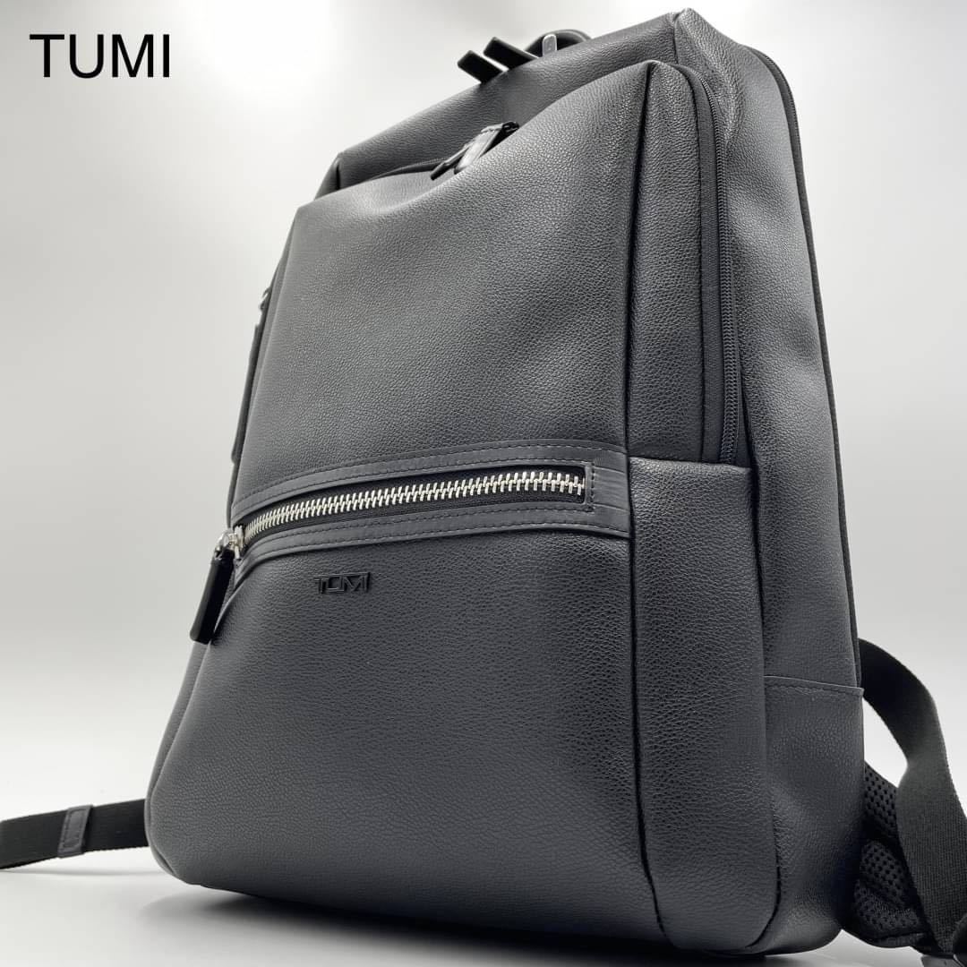TUMI【極美品】トゥミ スリムバックパック リュック 黒 ビジネス 仕事 通勤 メンズ A4収納 PC 書類 オールレザー 革 ブラック