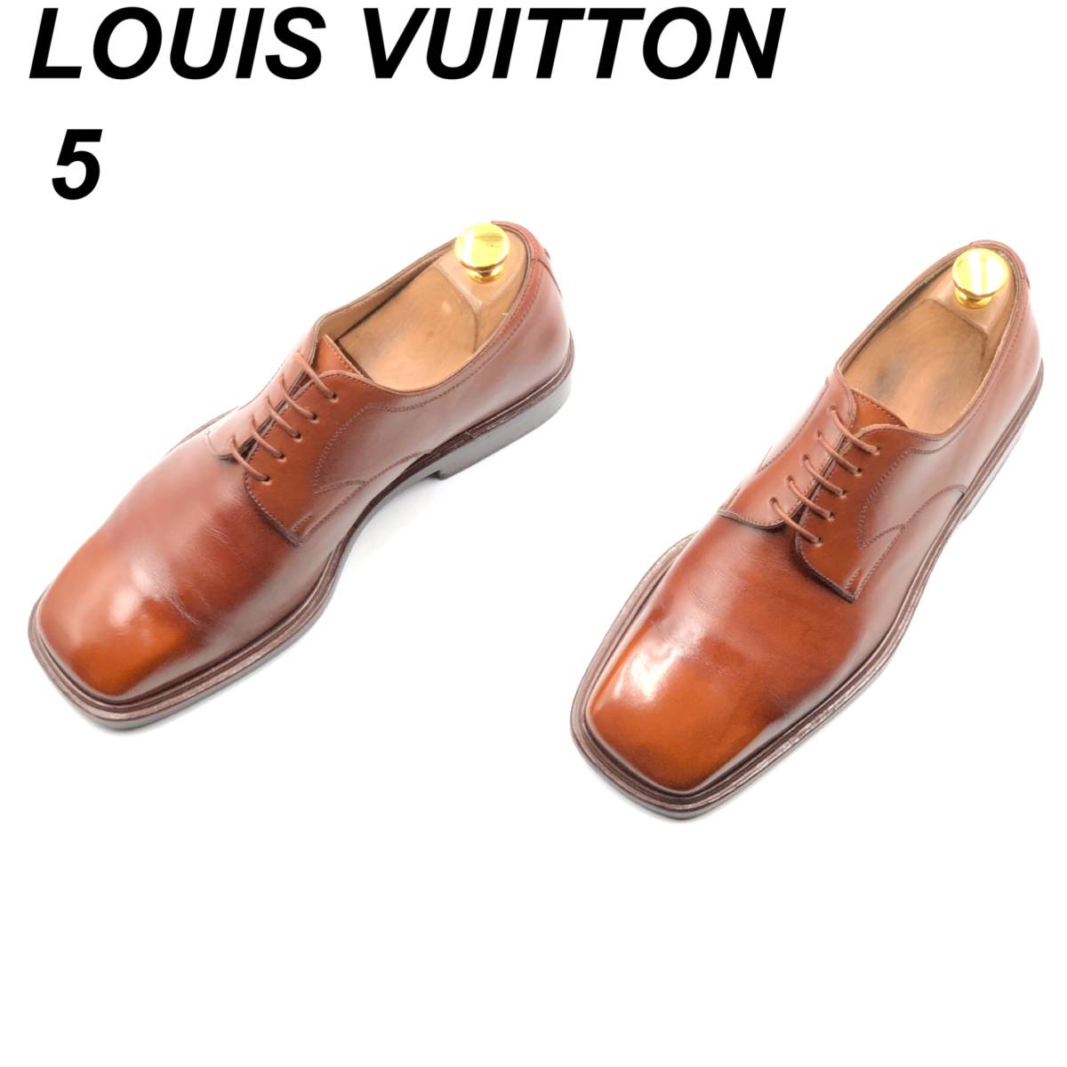 即決 Louis Vuitton ルイヴィトン 23cm 5 ST1011 メンズ レザーシューズ プレーントゥ 外羽根 茶 ブラウン 革靴 皮靴  ビジネスシューズ