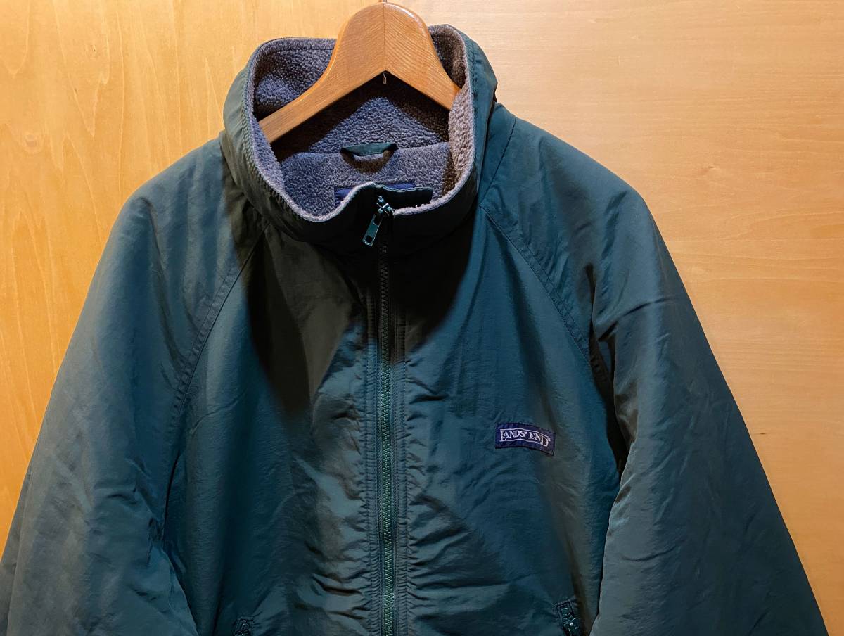 ランズエンド ナイロン フリース ライナー ジャケット L LANDS' END 緑 古着 POLARTEC_画像2