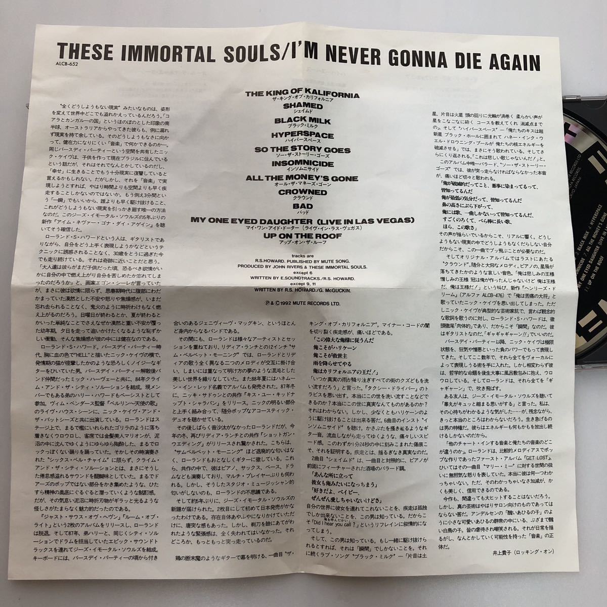 These Immortal Souls / I'm Never Gonna Die Again CD Rowland S. Howard The Birthday Party 国内盤 歌詞対訳付き NICK CAVE_画像3