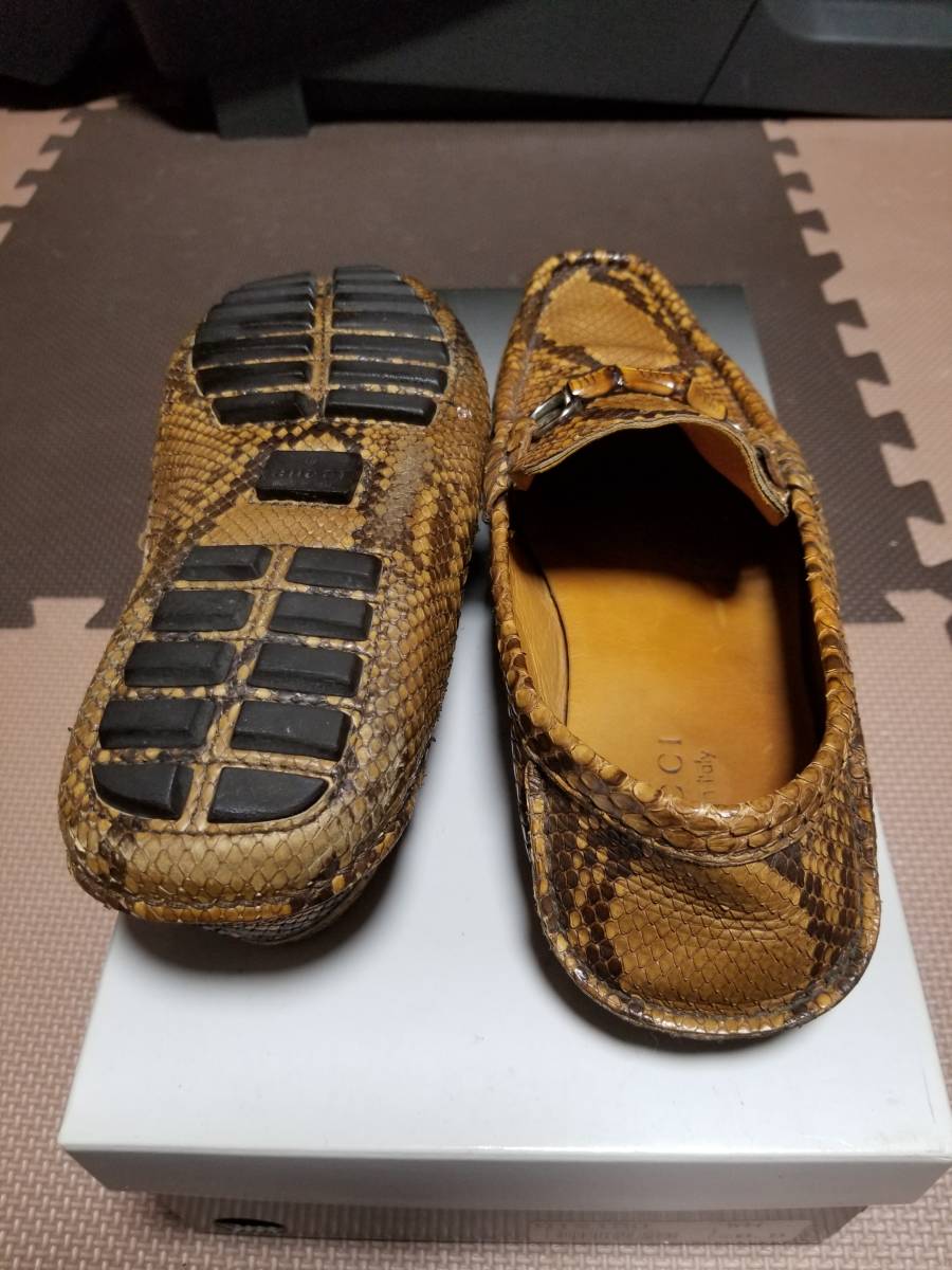  Gucci GUCCI туфли без застежки обувь для вождения Loafer питон кожа . кожа размер 8 26.5cm редкий товар 