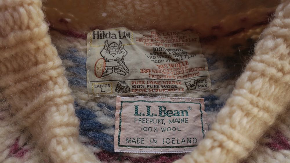 80s L.L.Bean アイスランド製 ピンクニットセーター L.L.ビーン レディースL 100％ウール ノルディック柄セーター エルエルビーン_画像2