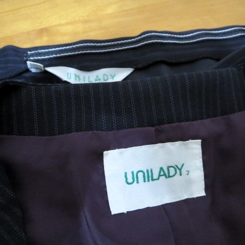 [ used ]7 number office work clothes the best tight skirt office OL uniform top and bottom set stripe dark blue UNILADY( Uni reti) postage 230 jpy!