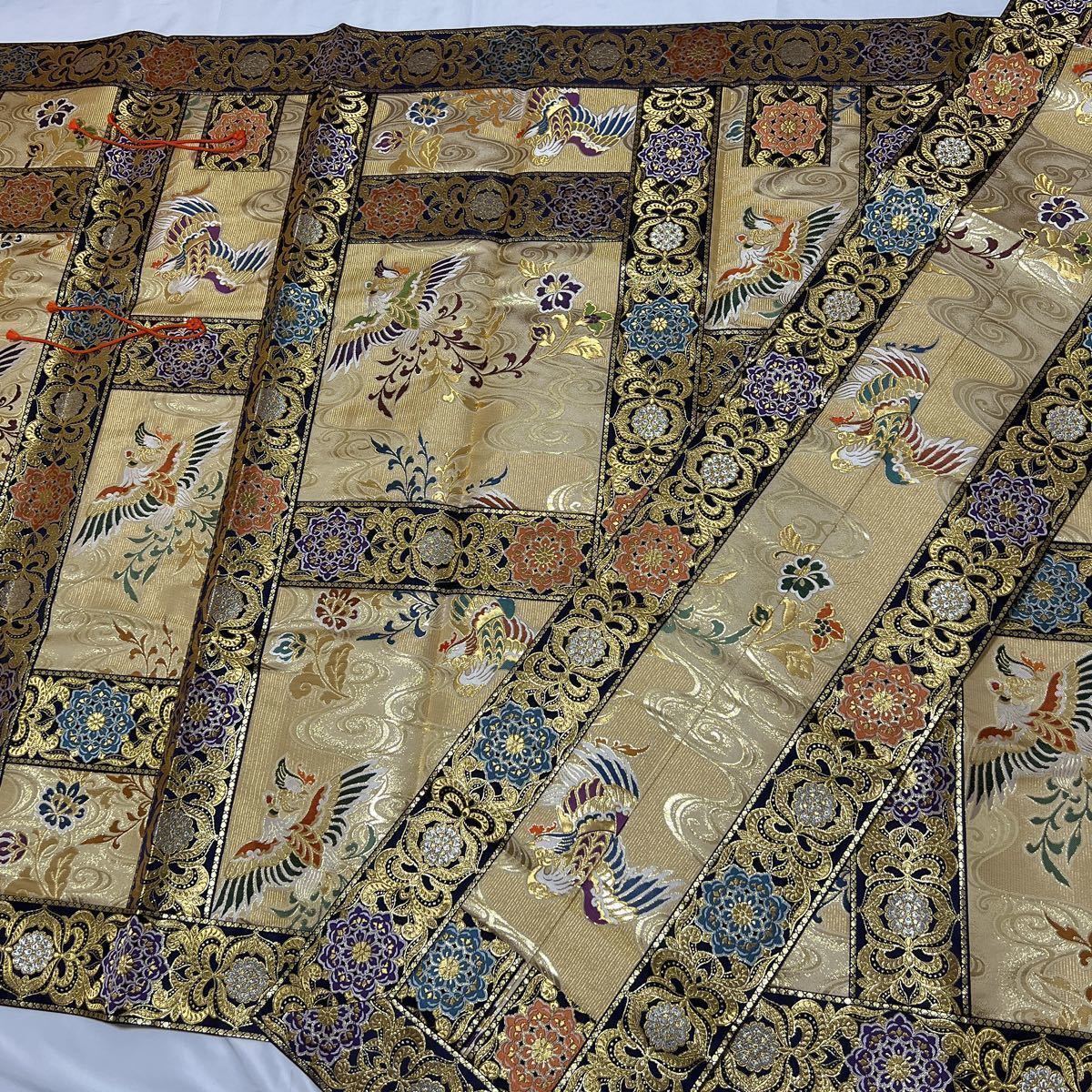 未使用品【金襴七条袈裟】【衲衣】鳳凰柄緞子冬用修多羅正絹法要葬儀